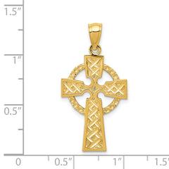14K Gold Diamond-Cut Celtic Cross Pendant Solid and Elegant Design