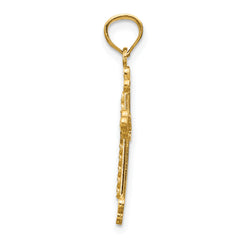 14K Gold Budded Cross Pendant with Rhodium Accent Polished Finish