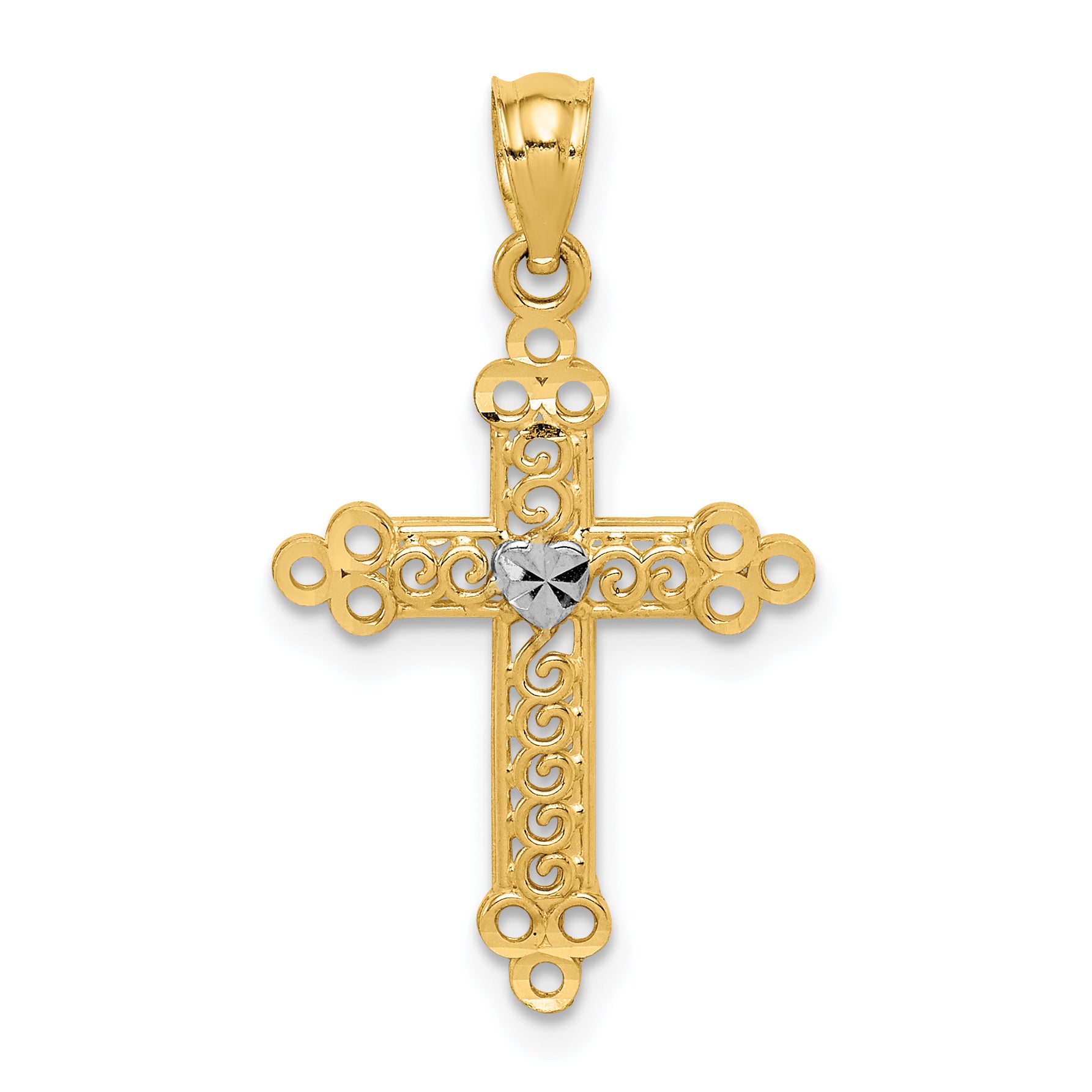 14k w/Rhodium Budded Cross Pendant