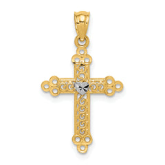 14k w/Rhodium Budded Cross Pendant