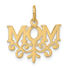 14K Gold MOM Charm with Polished Finish and Textured Design