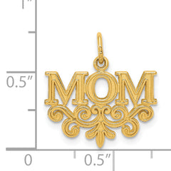 14K Gold MOM Charm with Polished Finish and Textured Design