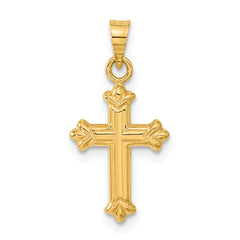 14K Gold Polished Fleur de Lis Hollow Cross Charm Elegant and Timeless