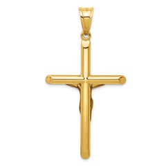 14K Gold Polished Hollow Crucifix Pendant Elegant Religious Charm