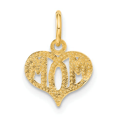 14K Gold MOM Heart Charm with Polished Finish Gift Ready