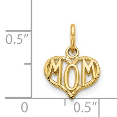 14K Gold MOM Heart Charm with Polished Finish Gift Ready