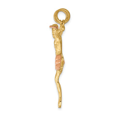 14K Two-Tone Gold Corpus Pendant with Rose Accent Elegant Religious Charm
