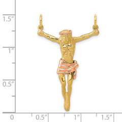 14K Two-Tone Gold Corpus Pendant with Rose Accent Elegant Religious Charm