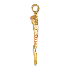 14K Two-Tone Gold Corpus Pendant with Rose Accents 51mm Elegant and Unique.