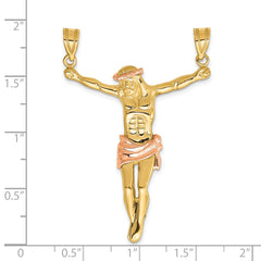 14K Two-Tone Gold Corpus Pendant with Rose Accents 51mm Elegant and Unique.