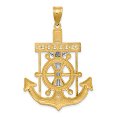 14K Two-Tone Gold Mariner's Cross Pendant with Diamond-Cut Finish 51mm