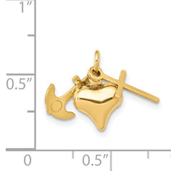 14K Gold 3D Faith, Hope, and Charity Charm Elegant Themed Pendant