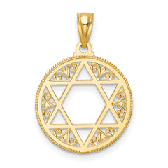 14K Gold Filigree Star of David Pendant with Elegant Casted Design