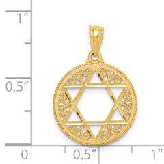 14K Gold Filigree Star of David Pendant with Elegant Casted Design