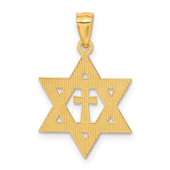 14K Gold Diamond-Cut Star of David Cross Pendant Elegant Solid Design