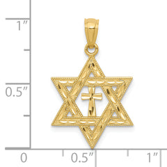 14K Gold Diamond-Cut Star of David Cross Pendant Elegant Solid Design