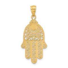 14K Gold Diamond-Cut Filigree Chamseh Pendant Elegant and Themed Style