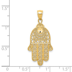 14K Gold Diamond-Cut Filigree Chamseh Pendant Elegant and Themed Style