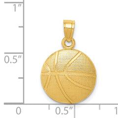 14K Gold Basketball Pendant with Polished Finish and Textured Design