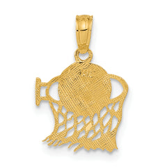14K Gold Basketball in Net Pendant with Polished Finish Solid Design