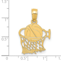 14K Gold Basketball in Net Pendant with Polished Finish Solid Design