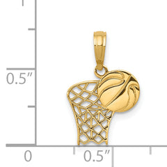 14K Gold Basketball Hoop Pendant with Polished Finish and Textured Design