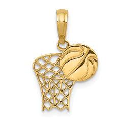 14k Basketball Hoop and Ball Pendant