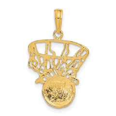 14K Gold Polished Men's Basketball & Net Pendant by Sophia Jewelers