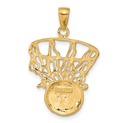 14K Gold Basketball and Net Pendant for Men Polished, Solid Design