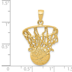 14K Gold Basketball and Net Pendant for Men Polished, Solid Design