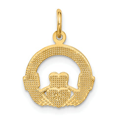 14K Gold Claddagh Charm with Polished Finish and Textured Back