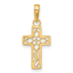 14K Gold Diamond-Cut Filigree Cross Pendant Elegant Solid Design