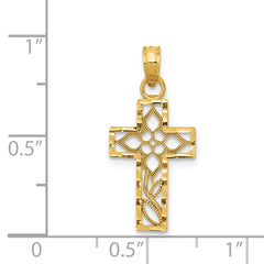 14K Gold Diamond-Cut Filigree Cross Pendant Elegant Solid Design