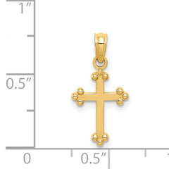 14K Gold Budded Cross Charm with Solid Cast Design Elegantly Crafted