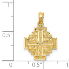 14K Gold Jerusalem Cross Pendant with Polished & Textured Finish