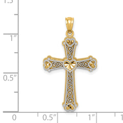 14K Two-Tone Gold Hearts Cross Pendant Elegant, Casted Design