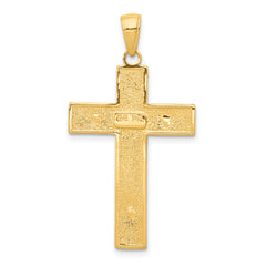 14K Gold Polished Crucifix Pendant with Textured Detail Solid, Casted Design