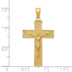 14K Gold Polished Crucifix Pendant with Textured Detail Solid, Casted Design
