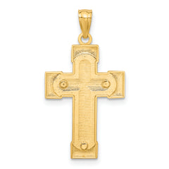 14K Two-Tone Gold Crucifix Pendant with Textured Solid Design 30mm