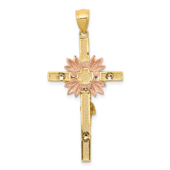 14K Tri-Color Gold Crucifix Pendant with Solid Cast Design
