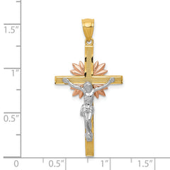 14K Tri-Color Gold Crucifix Pendant with Solid Cast Design
