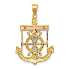 14K Tri-Color Gold Mariner's Cross Pendant with Diamond-Cut Textured Finish