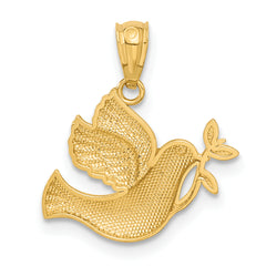 14K Gold Rhodium Polished Dove Pendant with Olive Branch Elegant Symbol of Peace