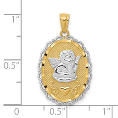 14K Gold Angel Pendant with Rhodium Plating Solid Cast Design