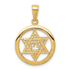 14K Jewish Chai In Star Of David Pendant