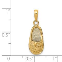 14K Gold 3D Baby Shoe Pendant with Bow Elegant Casted Charm.
