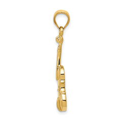 14K Gold Violin Charm with Polished Finish and Textured Detail