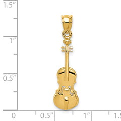 14K Gold Violin Charm with Polished Finish and Textured Detail