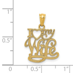 14K Gold I LOVE MY WIFE Pendant Solid, Casted, Flat Back Design