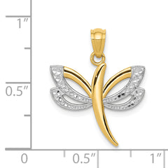 14K Gold Dragonfly Pendant with Rhodium Accents and Diamond-Cut Finish by Sophia Jewelers